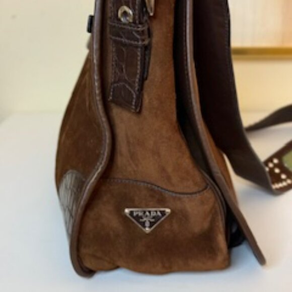 Prada Suede brown with alligator straps, messenger, shoulder bag, vintage - Picture 7 of 16